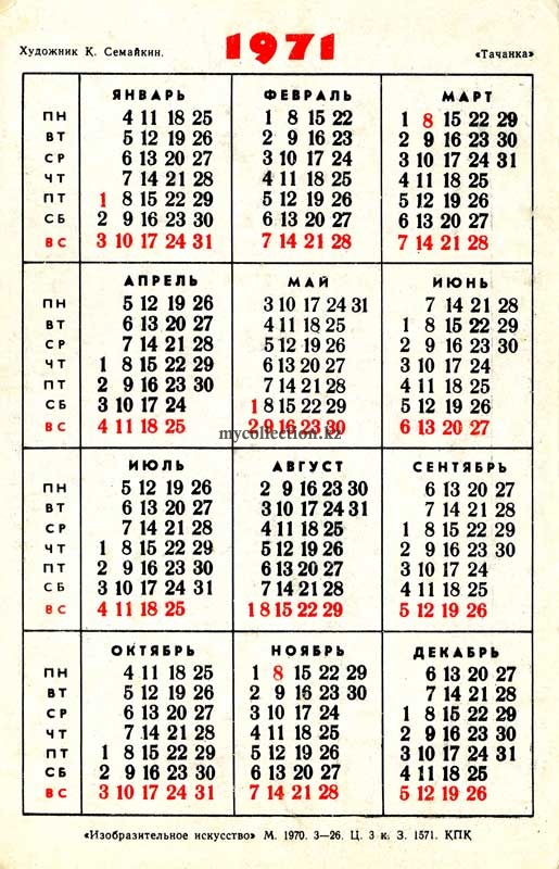 календарик Искусство  Живопись - Семайкин Тачанка  -  1971.jpg