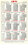 Календарик 1971 Птица тройка